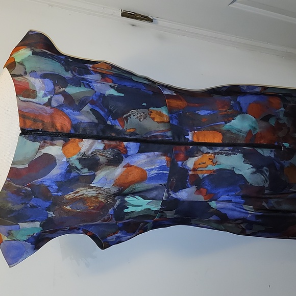 Lafayette 148 New York Watercolor Fit & Flare Dress Sleeveless Size 14 - Picture 4 of 9